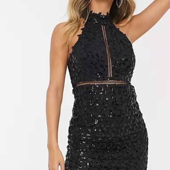 BARDOT // Gemma Sequin Lace Halter Midi Dress - Picture 5 of 8